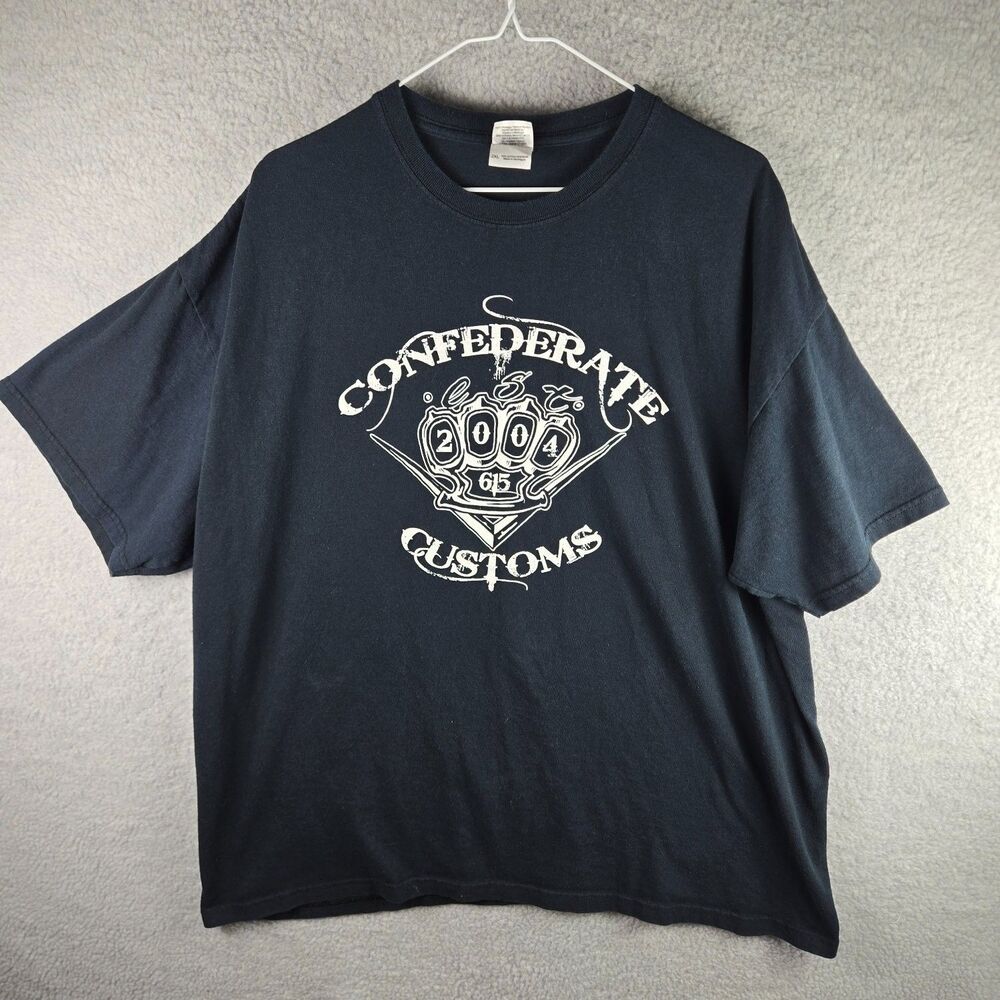 Gildan Confederate Customs Est. 2004 615 Biker T-Shirt Heavy Mens 2XL Black
